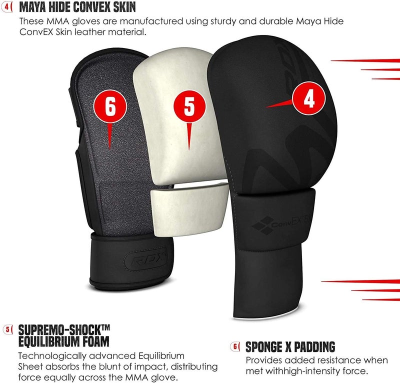 Rdx قفازات تدريب MMA الهجينة، جلد مايا هايد، كف مفتوح مهوي، قفازات مبطنة لفنون القتال، كيك بوكسينغ، موياي تاي، تدريب قتال القفص، للرجال البالغين، كيس اللكمات وتمارين الألواح - Image 2